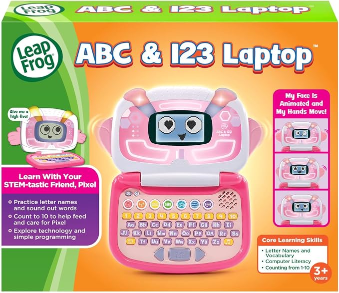 LeapFrog ABC and 123 Laptop for Preschoolers Ages 3-7 Years, Pink