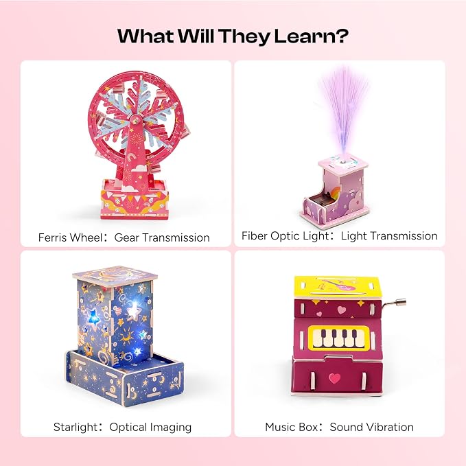 Sntieecr 6-in-1 Stem Kits for Kids Age 8-12, Girls Engineering Kit with 3D KT Board Puzzle, Educational Craft Building Toys for Girls, STEM Building Kits for Ideal Christmas, Birthday Gifts
