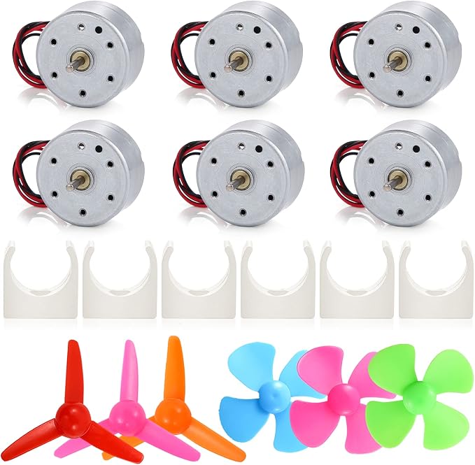 Sntieecr 6 Set Mini Generator Motors 3V-12V DC Motor, Wind Turbine Generator with Mini Fan Leaf and Plastic Motor Holder for DIY Educational Physics Experiment