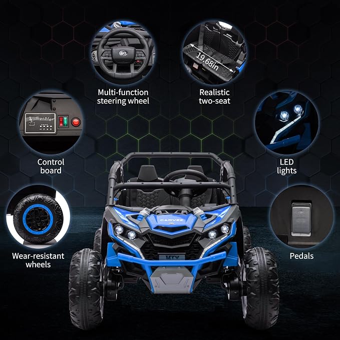 Garvee 24V 2-Seater Kids Ride on Car with Remote Control 4WD Electric Truck, Ride on Toy Off-Road UTV with 4-Wheel Shock Absorber, LED Lights, Music