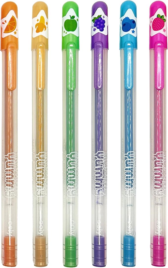 Ooly Yummy Yummy Scented Gel Pens Metallic Set of 6 - Fruity Scented Gel Ink Pens, Writes on Black Paper, 1.0mm Nib, Ages 3+