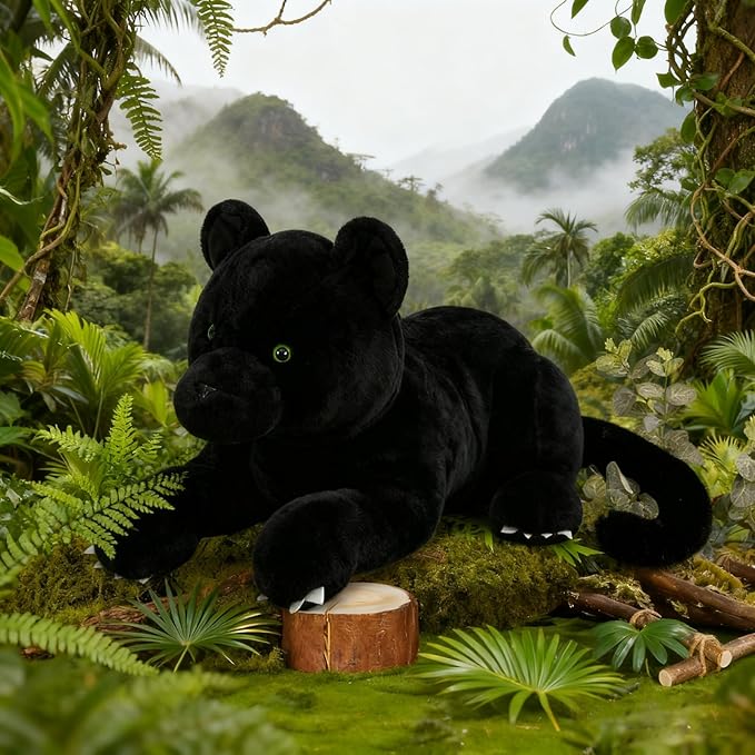 MorisMos Giant Black Panther Stuffed Animal Pillow, 30" Extra Large Stuffed Black Panther Toy for Kid & Adult, Realistic Big Safari Animal Jaguar Plush for Christmas Birthday Jungle Party Decor