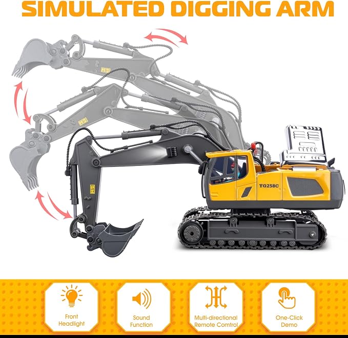 Samtop Remote Control Excavator Toys, 11 Channel 1:20 RC Construction Vehicles, 680° Rotation Car Toys for 6 7 8 9 10 Year Old Boys Kids, RC Truck Digger Toys Christmas 3 4 5 Birthday Gifts