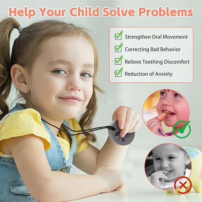Chew Sensory Necklace Toys for Autism, Silicone Chewy Teether for Kids with ADHD, SPD, Chewing, Oral Motor Therapy Sensory Toys