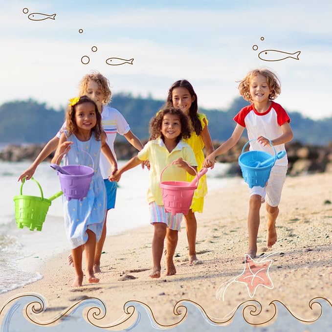 Sosation Sand Buckets Bulk for Kids Summer Sand Buckets and Shovels for Kids 5.5 Inch Plastic Beach Pails Toys for Girls Boys Gift Party Favor, 5 Assorted Colors(Bright Color,60 Pcs)