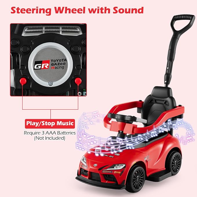 Licensed Toyota Ride on Push Car for Toddlers by INFANS, 3 in 1 Walking Sliding Toy with Removable Guardrails and Handle, Music, Under Seat Storage for Kid (Red)