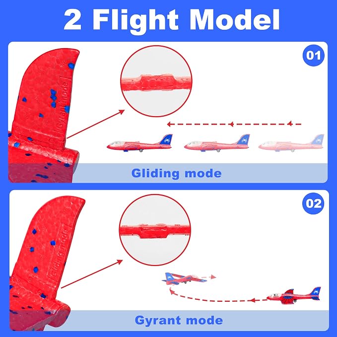 Airplane Launcher Toy for Kids, 3 Pack Spider Foam Gliders Air Planes with Led, 2 Flight Modes 3 4 5 6 7 Year Old Boys Girls Outdoor Flying Toys Outside Sport Games Birthday