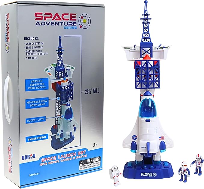 Space Adventure Launch Playset Licensed Space Shuttle, Rocket & Capsule Toy with Lights, Sounds & Steam Effect – 28.5” Tall Space Station Playset with 3 Poseable Figures – Kids Ages 3+