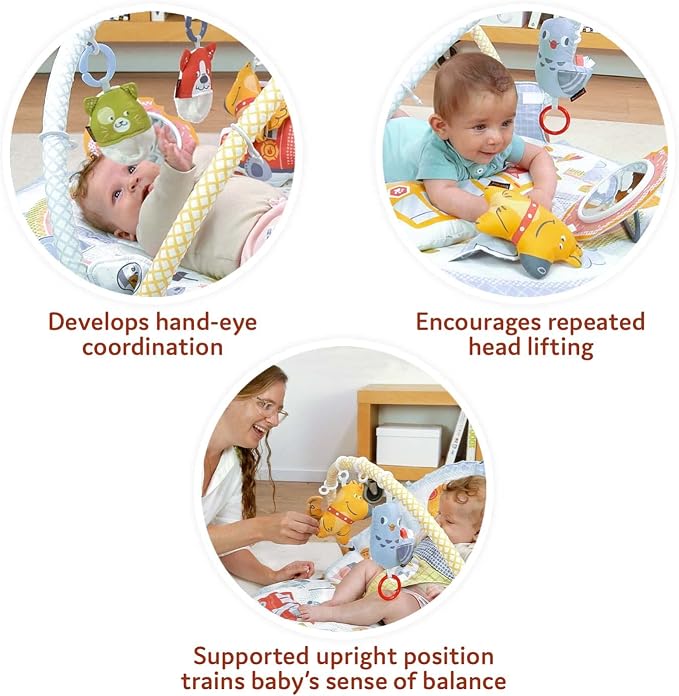 Yookidoo Baby Gym Urban- Lay to Sit-Up Play Mat, 3-in-1 Infant Activity Center with Tummy Time Pillow, Rattle Shoes & Plush Toys for Newborns, 0-12 Months