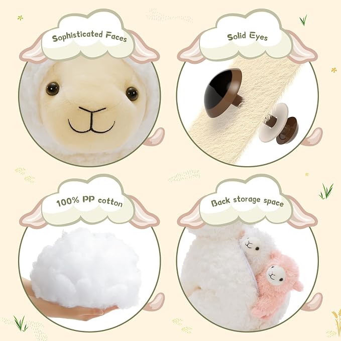 Muiteiur 5Pcs Lamb Stuffed Animals, Soft 13.8" Sheep Stuffed Animals Set for Kids, Cute Sheep Plush with 4 Baby Lamb Toys, Gift for Birthday