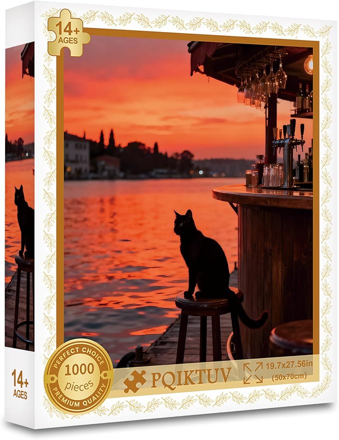 Romantic Puzzles 1000 Pieces Puzzles for Adults, Cat and Sunset | Landscape Puzzle with Letters on Back, Jigsaw Puzzles Family Decor, Fun Gift Challenging Puzzle for Friends (27.56x19.7 Inch)