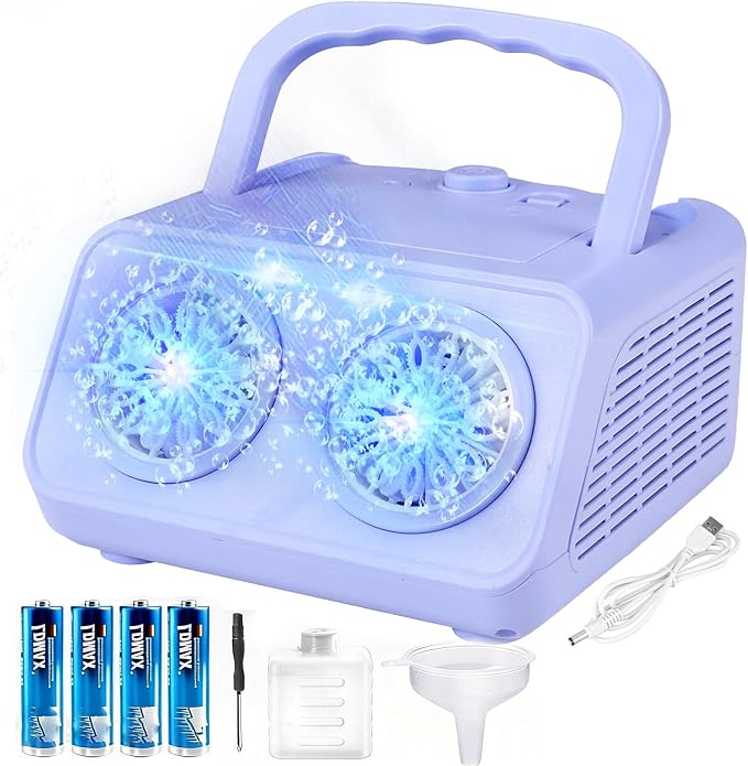 Bubble Machine with Dual Fans,20000+ Bubbles Per Minute | USB-C or AA Battery Operated,Leak-Proof Sealed Bottle,Portable Bubble Maker for Birthday Party Pool Wedding Outdoor
