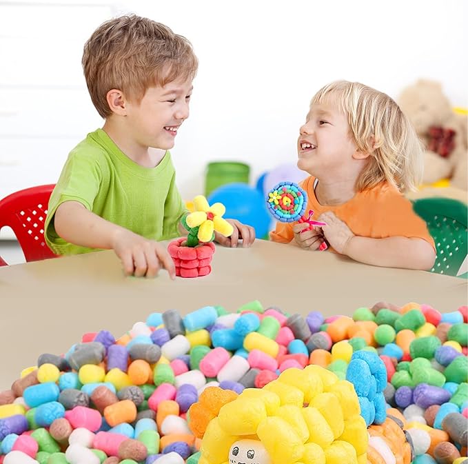 1200 Pcs Magic Noodles Foam Crafts Corn Arts Puffs Kit for Kids Bulk Building Blocks Model Toys Valentines Gift for Kindergarten School Creativity Supplies(Multicolored)