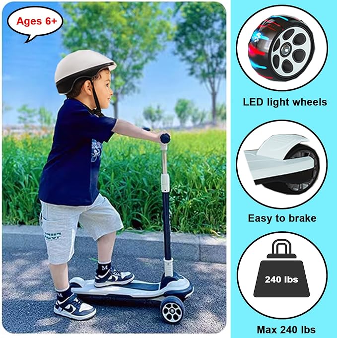 Kick Scooter for Kids Ages 3-12, 5 Adjustable Height Foldable Scooter with 3 LED Light Wheels, Outdoor Activities for Toddlers Boys Girls, Max Load up to 165 lbs