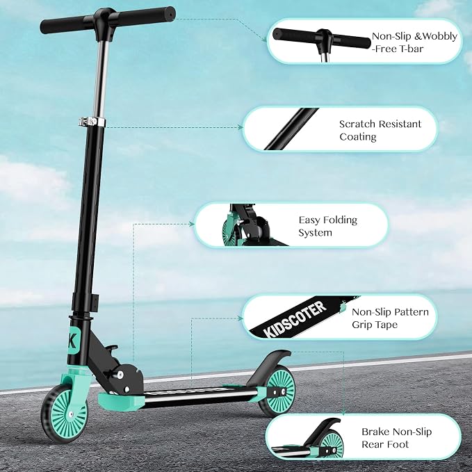 2 Wheel Scooter for Kids 3-12, Light Up Wheels & LED Stem Kick Scooter, Height Adjustable & Foldable Design, Lightweight Sport Scooter for Girls Boys with Kickstand