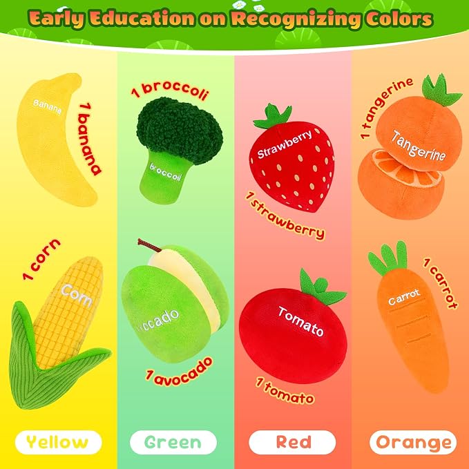 My First Fruit Vegetable Basket Plush, Baby Felt Play Food Set with 8 Pcs Fruit Vegetable Plushies for Toddlers, Montessori Sensory Toy First Learning Baby Birthday Easter Gifts for Boys Girls