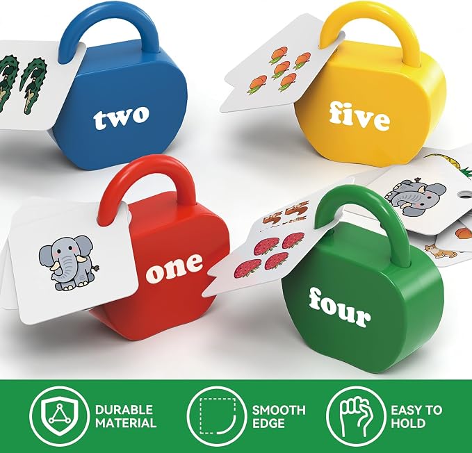 Montessori Lock and Key Toddler Toys, Cause and Effect Sensory Learning Toys for 1 2 3 Year Old, Number Counting & Matching Game, Fine Motor Skills Preschool Travel Activities