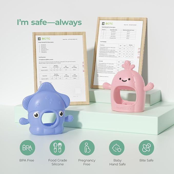 Momcozy Baby Teething Toys, Food Grade Silicone Baby Teether for 0–12 Months, Baby Adjustable Teethers Mitten, Easy Grip Teething Relief with Multiple Chew Points,Sensory Exploration ，Sky Blue