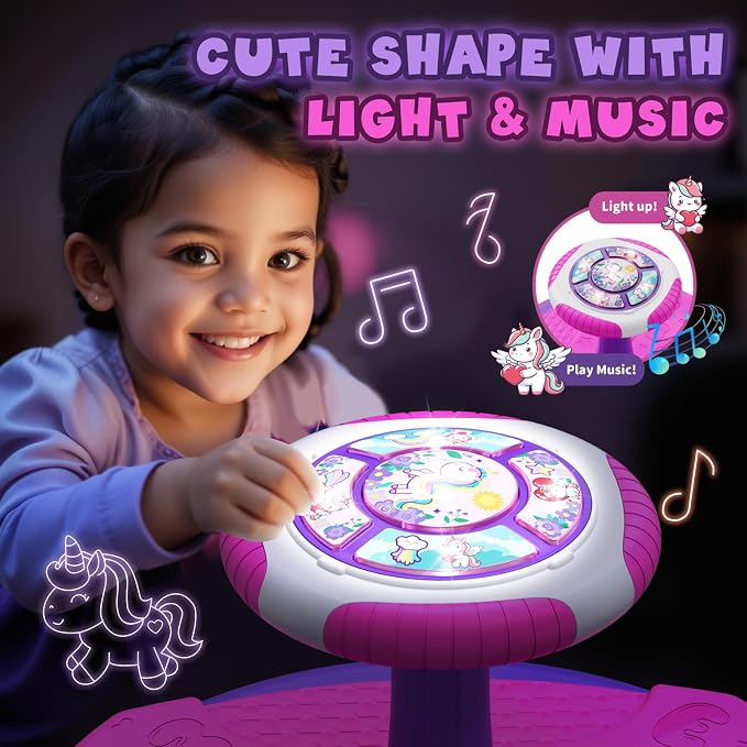 HYES Unicorn Sit and Spin Toys for Toddlers 1-3 Girls, 360° Toddler Spinning Seat with LED Lights and Music, Sensory Toys Birthday for Kids 3-5