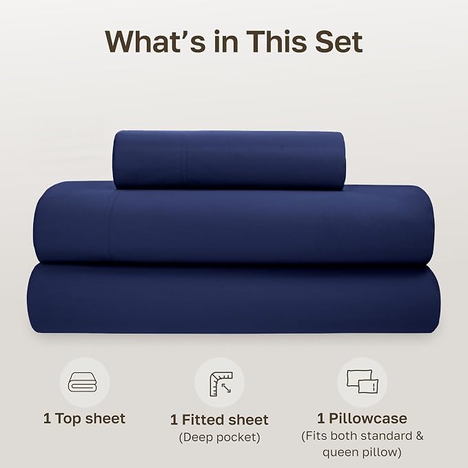 California Design Den Twin Bed Sheet Set - Soft 100% Organic Cotton Sheets with Deep Pockets, Crisp Percale, Breathable and Durable Bedding Set - Navy Blue