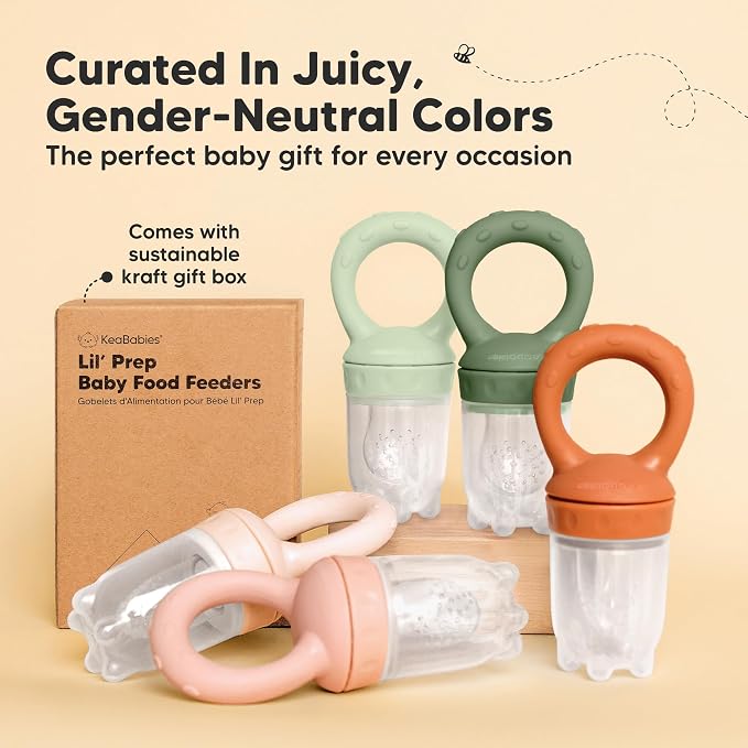 KeaBabies Baby Fruit Feeder 2pk - Silicone Baby Food Feeder for Babies 6-12 Months, Breast Milk Popsicle Teether, Weaning, Pacifier, Freeze Frozen Solid Food, Infant Feeding Essential (Soft Fern)