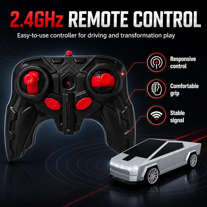 Transformer RC Car, 2-in-1 Transforming Robot Car Toy, 2.4GHz Remote Control Cyber RC Truck, 360° Rotating Drift Stunt Car, Rechargeable Toy Gift for Boys Ages 4-12
