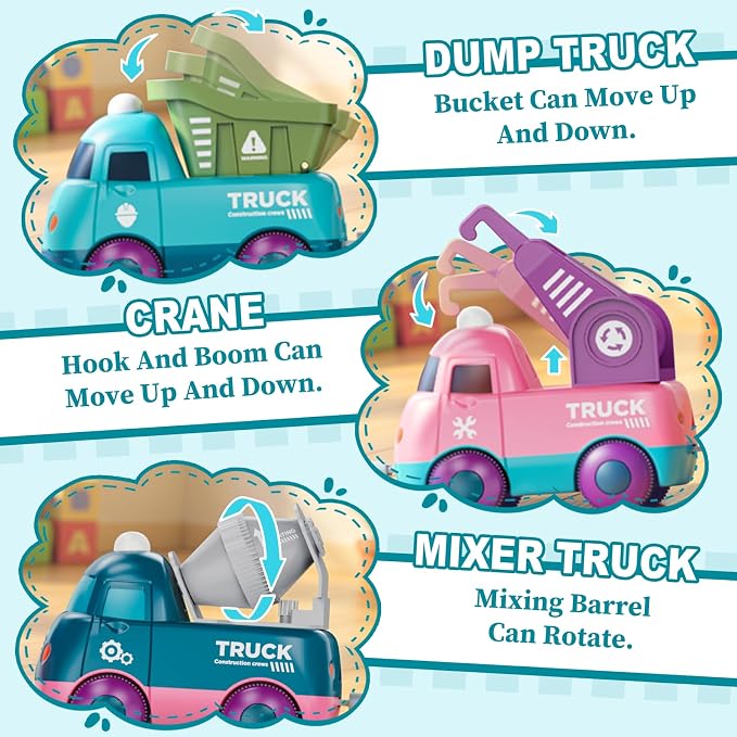 Lipneaed Train Set for Toddlers, Magnetic Train Toys for Toddlers 3+, 4pcs Trucks Toy Train for Boys and Girls, Birthday Christmas Toy Gifts for 3+ Years Old