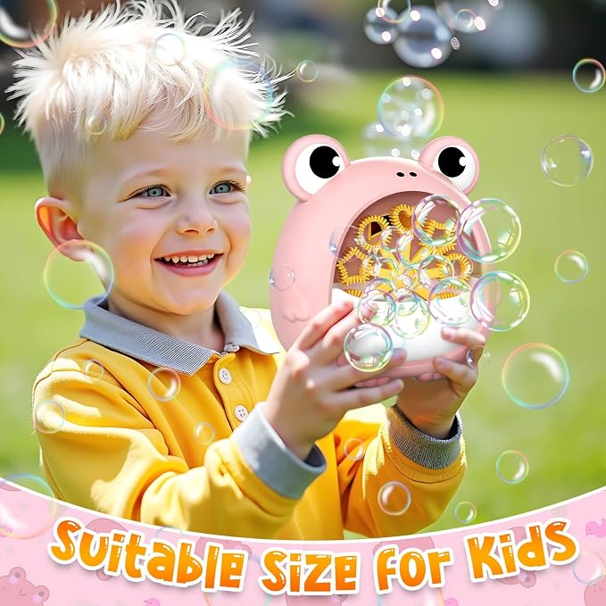 Frog Bubble Machine Toys for Kids 3-8 Years Old: Bubble Blower Maker with 2 Solutions, Outdoor Party Toy, Birthday Gift for 3 4 5 6 7 8 Year Old Girls Boys, Pink