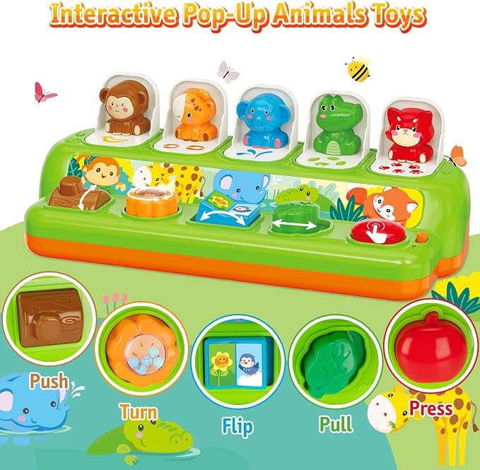 Duchong Pop Up Toys for 1 Year Old Boy Girls, Interactive Cause and Effect Learning Toys with Music & Light for Baby 6 7 8 9 10 11 12 Months, Christmas Birthday 1st Gifts for Toddlers