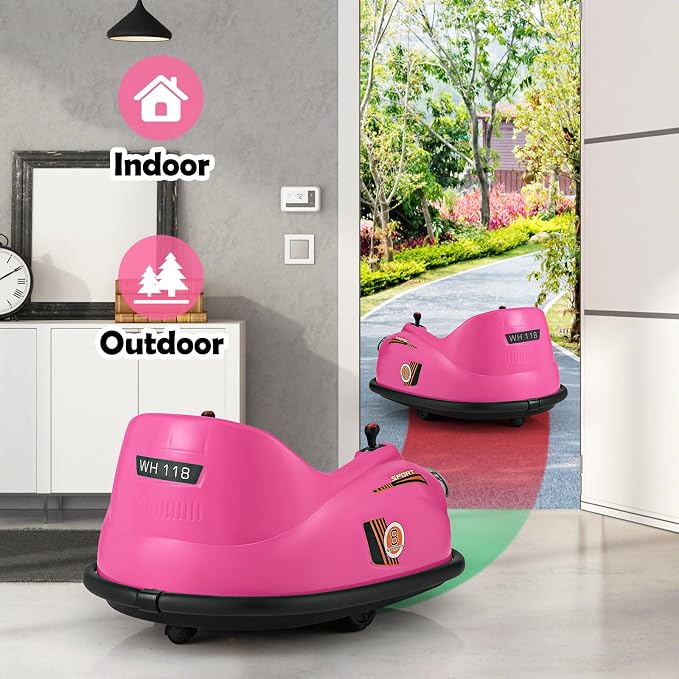 Costzon Bumper Car for Toddler, 12V Electric Kids Ride on Bumper Car with Remote Control, 360 Degree Spin, LED Lights, Music, Battery Powered Baby Bumping Toy Gift for Toddlers 2-5 Years Old (Pink)