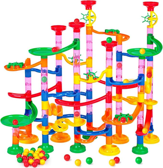 LovesTown Marble Run Toys, 133PCS Marble Maze Game for Kid, Construction Building Blocks Toys with Marbles, for Kids and Parent-Child Games, Classroom Valentines Exchange Gifts, Birthday Gift for Kids