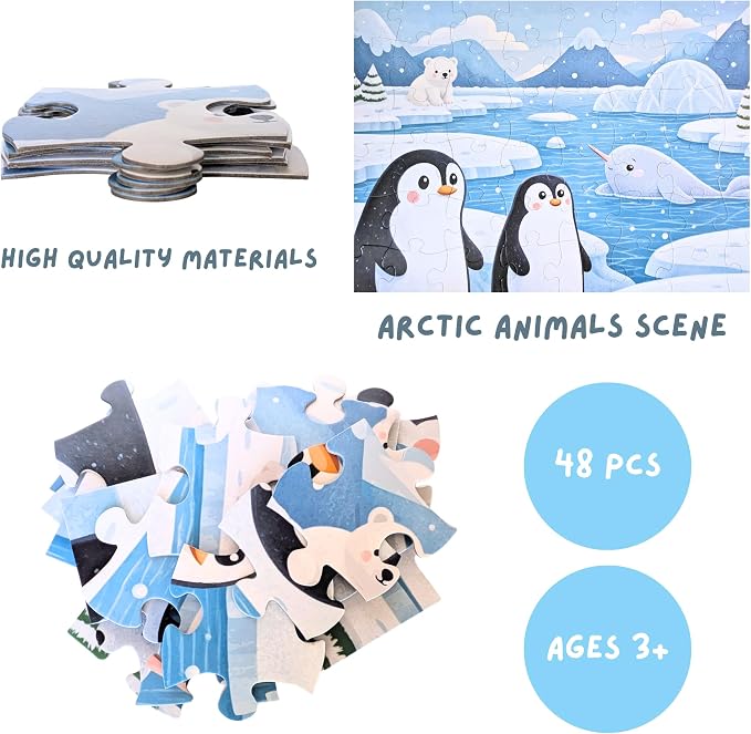 Arctic Animals Jumbo Floor Puzzle for Toddlers & Kids - Penguins, Polar Bear, Narwhal, Winter Ocean Scene - 48 Large Pieces, 3 x 2 Feet - Tot Dojo