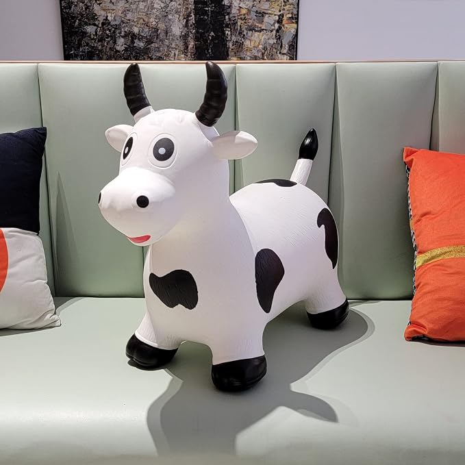 HotMax Bouncy Cow Hopping Horse Toys, Inflatable Bouncing Animal Hopper for Toddlers or Kids, Ride on Jumping Farm Toys for Boy or Girl Birthday Gift 2 3 4 Year Old (White Cow)