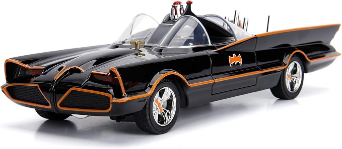Jada DC Comics 1:18 1966 Classic TV Series Batmobile Light-Up Die-cast Car with 3" Batman and Robin Figures, Toys for Kids and Adults