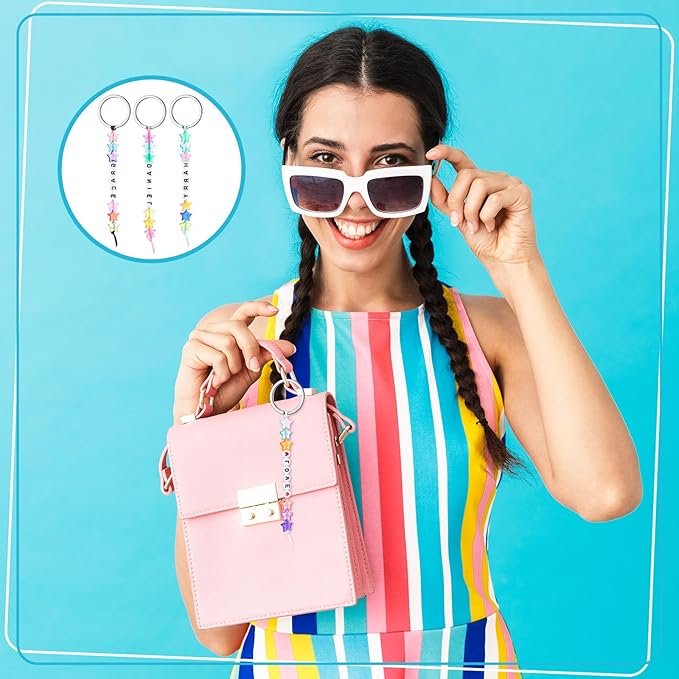 Landical 564 Pcs Star Beads Keychain Making Kit Star Key Chain DIY Craft Adjustable Letter Bead Charm Friendship Inspirational Party Favor Gift Backpack Accessories Holiday Decoration(Fresh Color)