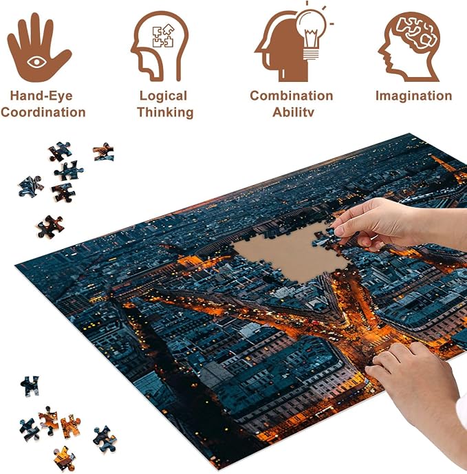 Paris Street Jigsaw Puzzles for Adults 1000 Pieces Paris Night Scene Puzzles for Teenagers Home Decor Wooden Challenging Fun Games Educational Toy Unique Suitable Family Friends