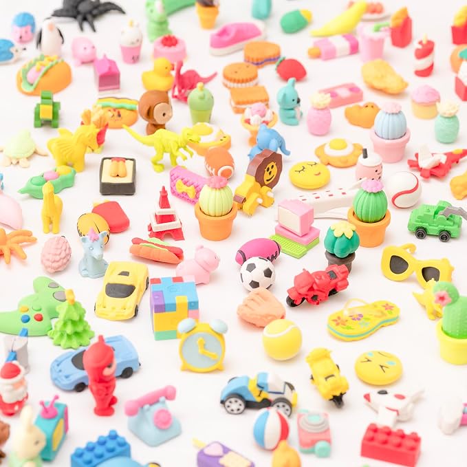 210pcs 3D Cute Kids Erasers, Random Desktop Pet Toys Gifts, Classroom Rewards Kids Party Gifts, Various Styles Such as Animals, Food, Plants, Space, Princess, Sports, Halloween, Christmas