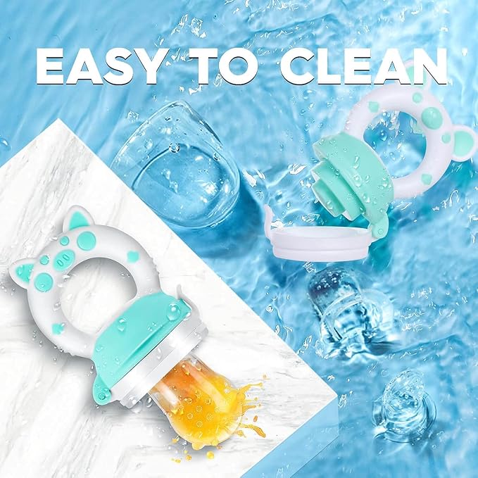 Baby Fruit Food Feeder Pacifier - Fresh Teething Pacifiers, Infant Fruit Teething Teether Toy for 3-24 Months, 6 Pcs Silicone Pouches for Toddlers & Kids & Babies, Piggy Handle 2-Pack (Yellow)