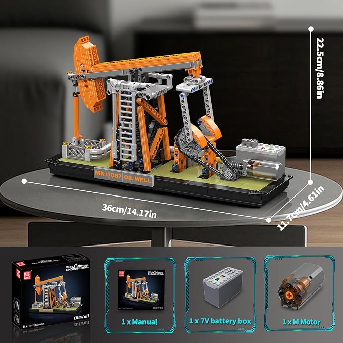 Mould King 17087 Oilfield Movable Building Sets, Engineering Display Model with Battery & Motor, Oil Source Technology Construction Blocks