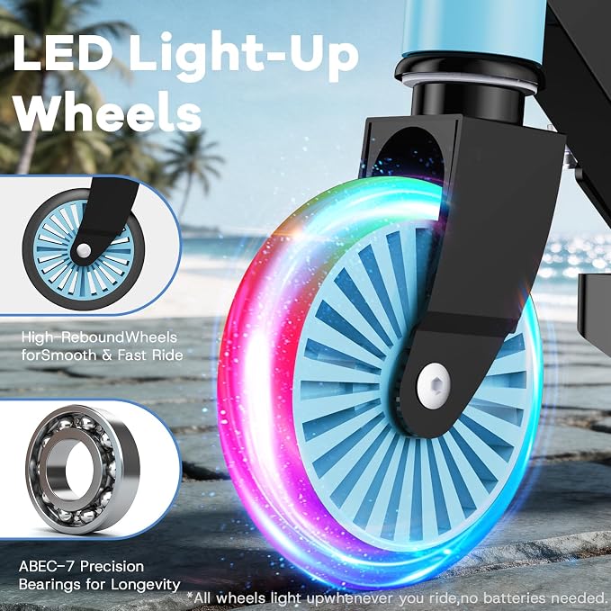 2 Wheel Scooter for Kids 3-12, Light Up Wheels & LED Stem Kick Scooter, Height Adjustable & Foldable Design, Lightweight Sport Scooter for Girls Boys with Kickstand