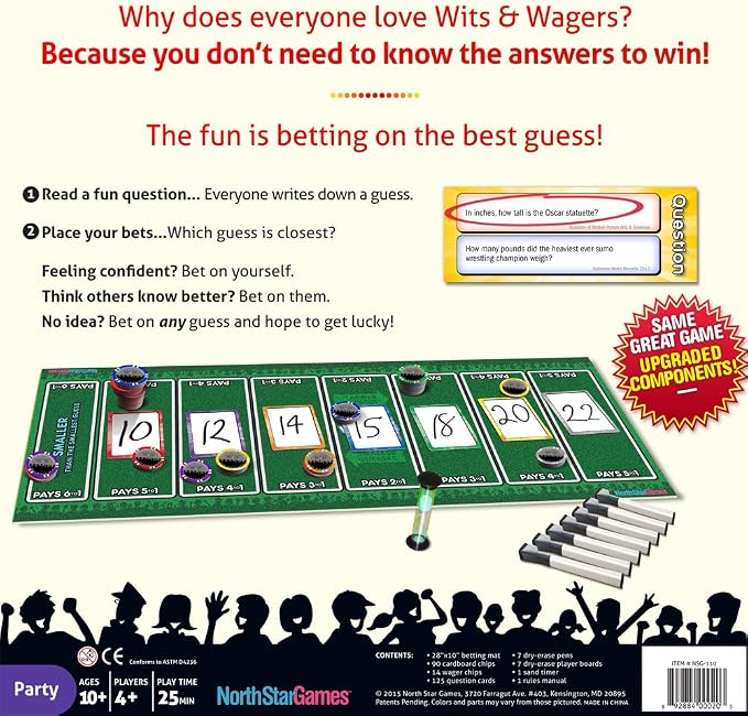 Wits and Wagers Deluxe Board Game | The Trivia Game Where You Don't Need the Answers to Win | Party Game for Groups | 4+ Players | Age 10+