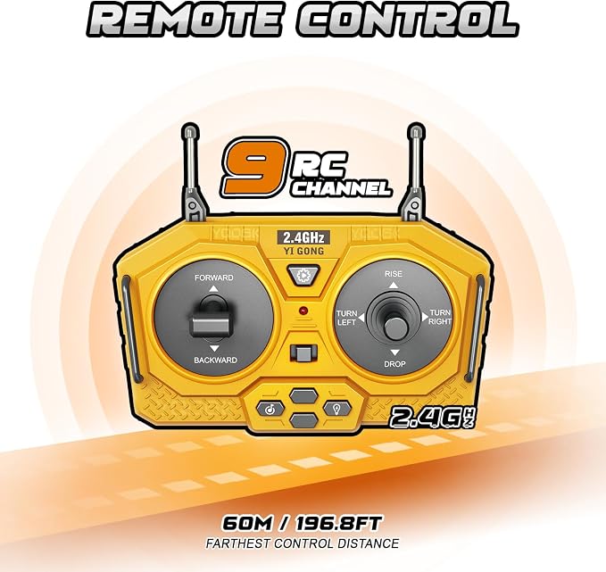 RC Bulldozer Toy for Kids,1:24 Scale 9-Channel Remote Control Track-Type Dozer with Light& Sounds,2 Rechargeable Batteries Dozer Construction Vehicle Toy for Boys Gift
