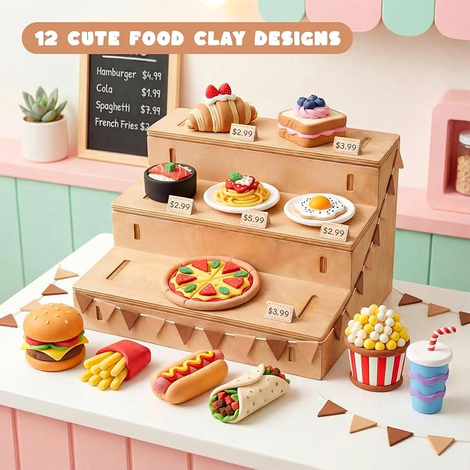 Shuttle Art Air Dry Clay for Kids - Food Store, 21 PCS Modeling Clay Kit with Sculpting Tools and Tutorials, Safe & Non-Sticky, Craft Gifts for Boys & Girls