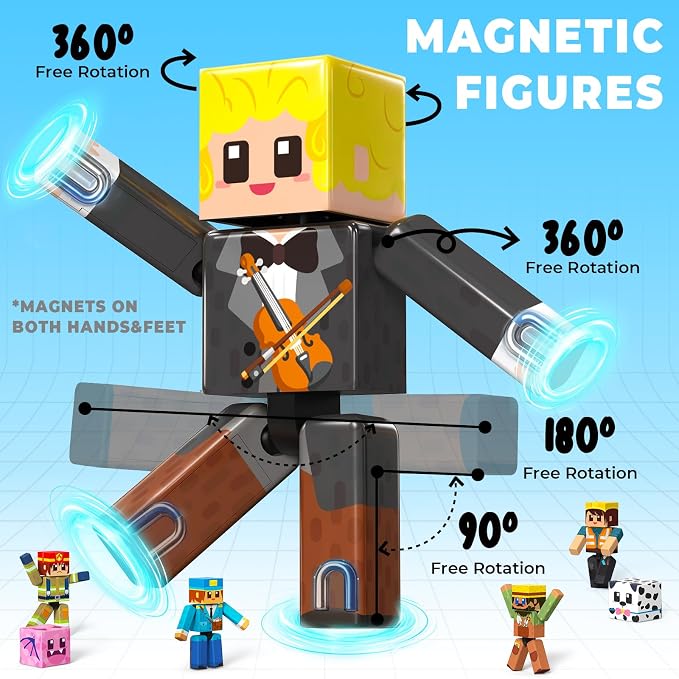 20 Pcs Magnetic People Figures Pretend Playset, Articulated Rotatable Magnet People, Kids Community Helpers STEM Building Toys Compatible with Magnetic Blocks & Tiles, Gift for Boys Girls Ages 6+