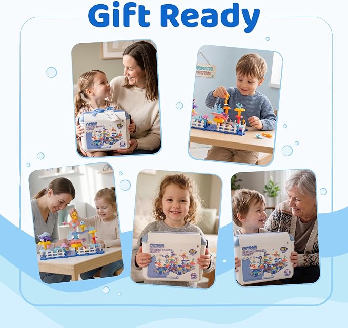 Toy Building Blocks for Kids: 104-Piece STEM Sea Creature Stacking Set