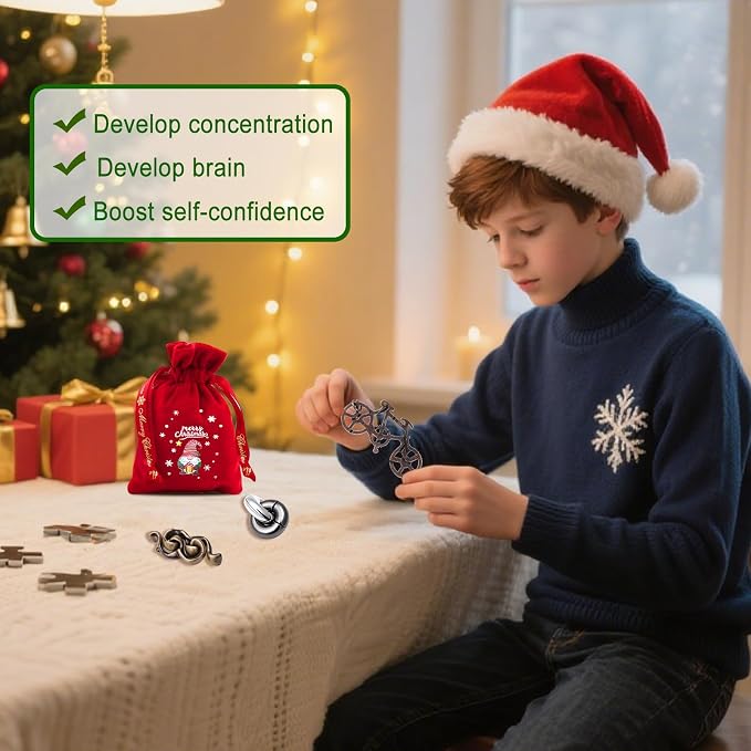 20 PCS Brain Teaser Puzzles – Mind Puzzles for Adults & Kids, Challenging Metal Puzzles for Logic & Focus, Fun Family, Perfect for Christmas Stocking Stuffers