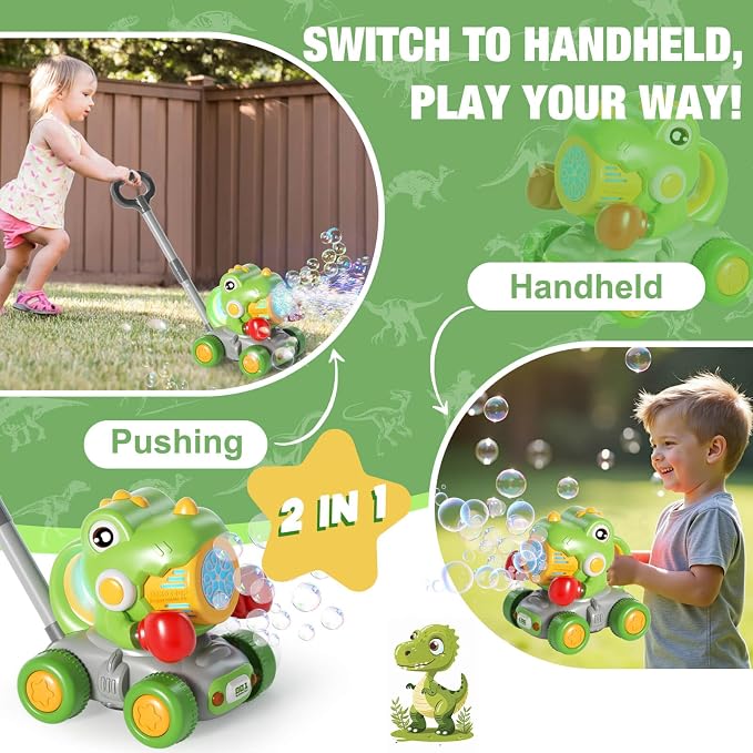 Dolanus Bubble Machine for Toddlers: Dinosaur Boxing Bubble Machine Push Car, Bubble Lawn Mower, Toddler Toy for Outdoor, Toys for Ages -4, Gifts for 3 4 5 Year Old Kids Girls Boys Birthday