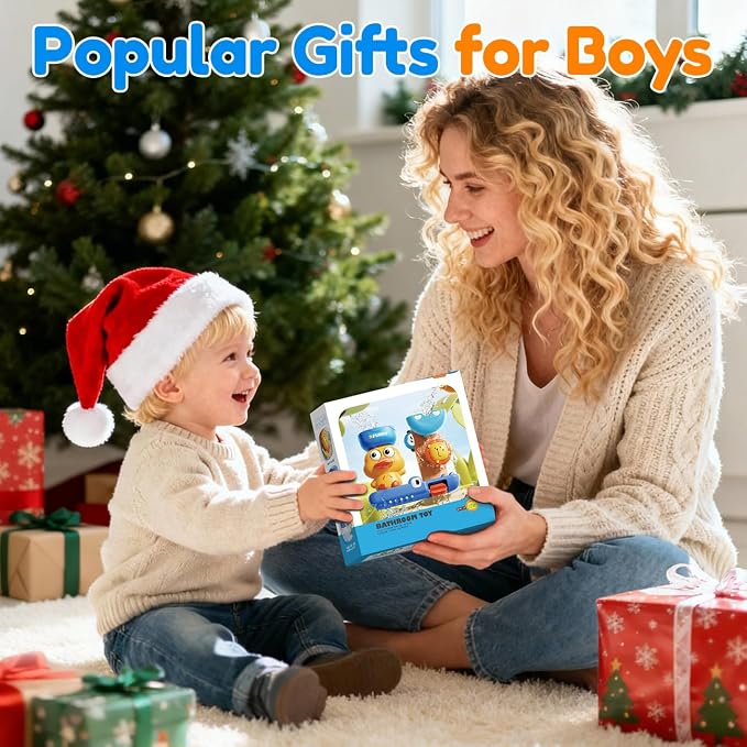 Bath Toys for Kids Ages 1-3: Cute & Fun Duck Blue Toys for 1 2 Year Old Boys - Suction Bathtub Toys Toddlers 2-4 - Birthday Gifts for 1 2 3 4 Year Old Boy