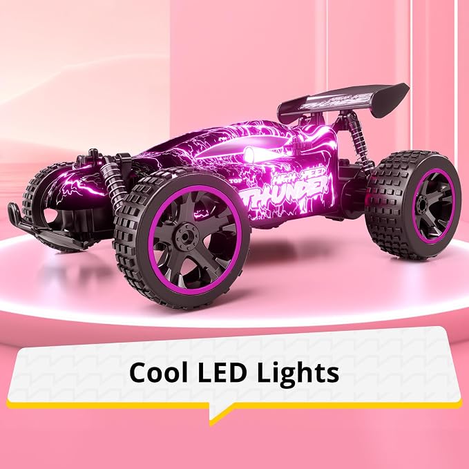 Tecnock RC Cars for Kids, 1:18 Scale 2WD RC Car with LED Lights, 2.4GHz Remote Control Car with USB-C Easy Charging & 50 Mins Playtime, Toys Gifts for Boys & Girls Ages 8-12