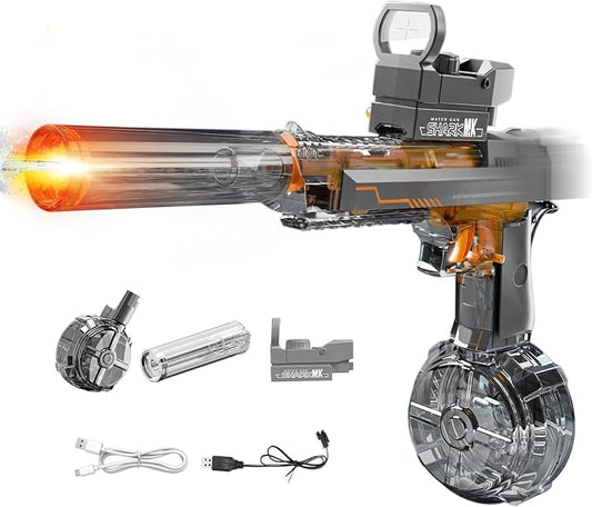 Electric Water Gun for Adults and Kids, Automatic Squirt Gun, Battery Powered Water Pistol with Light-Up Muzzle, 26-32 FT Long Range, Summer Outdoor Beach Pool Party Toy Gift